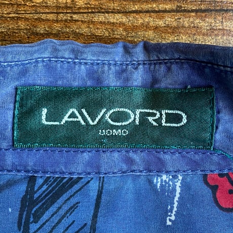 【LAVORD UOMO】総柄 シルクシャツ 幾何学モチーフ L