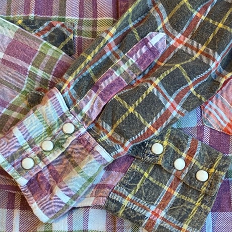 【Woolrich】クレイジーパターン チェック ウエスタンシャツ (L) パッチワーク マルチカラー スナップボタン