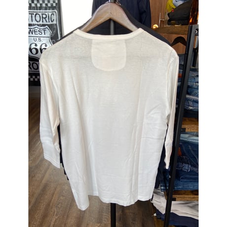 【GLAD HAND × ANDFAMILY'S】 USAコットン ヘンリーネック 7分袖 Tシャツ M ホワイト