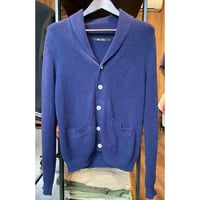 ショールカラーカーディガン　濃いブルー　綿シルク　M