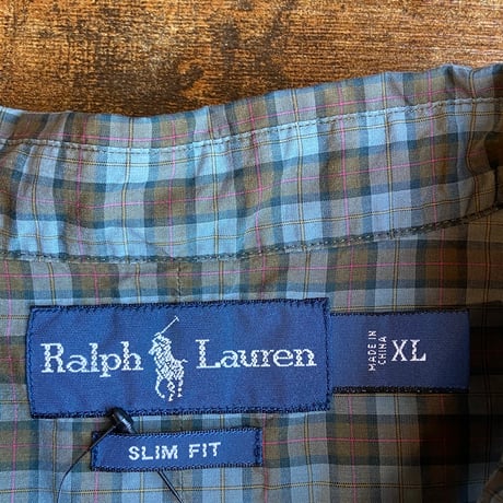 【Ralph Lauren】 チェック柄 長袖ボタンダウンシャツ XL スリムフィット グリーン系
