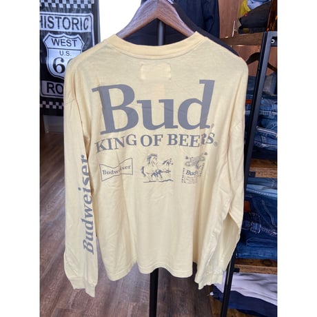 【Budweiser × PAC SUN】 別注 マルチプリント 長袖 Tシャツ Lサイズ クリーム
