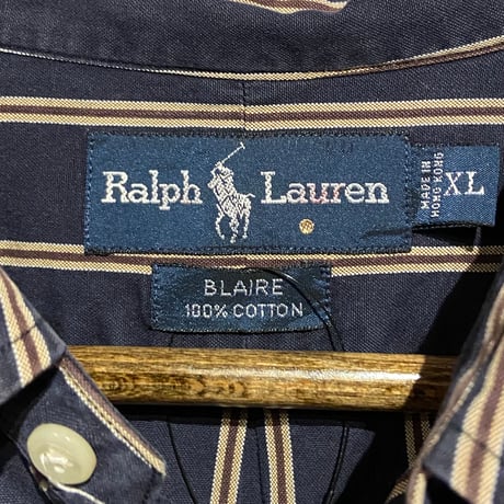 【Ralph Lauren】BLAIRE ストライプ ボタンダウンシャツ XL ネイビー
