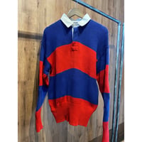 90s 【Polo Ralph Lauren】 コットンニット ラガーシャツ L ナイガイ社製 ヴィンテージ  襟付き 太ボーダー