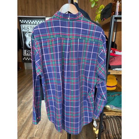 【LONDON FOG】チェック ボタンダウンシャツ L ネイビー×グリーン×レッド  90s