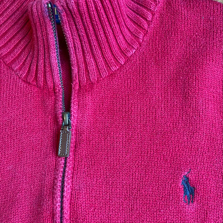 【Polo Ralph Lauren】 ハーフジップ コットンニット 赤 Lサイズ（リペア済）
