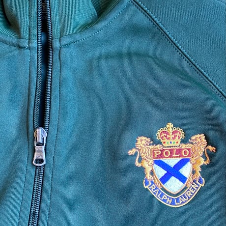 【POLO RALPH LAUREN】 エンブレム刺繍 トラックジャケット グリーン×ホワイト L