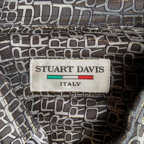【STUART DAVIS】イタリア製 総柄シアーシャツ ラメストライプ 刺繍入り