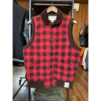 【DENIM & SUPPLY RALPH LAUREN】バッファローチェック キルティングベスト M  赤黒 ジップアップ 中綿入り コーデュロイ襟