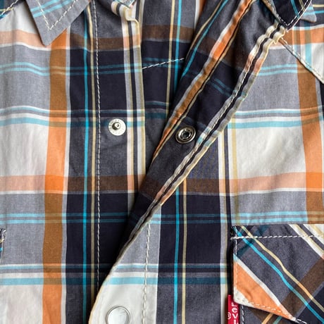 【Levi's】 ウエスタンシャツ チェック柄 スナップボタン オレンジ×ネイビー L