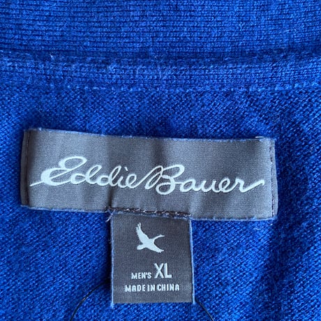 【Eddie Bauer】 コットンメリノウール Vネックカーディガン ブルー メンズXL