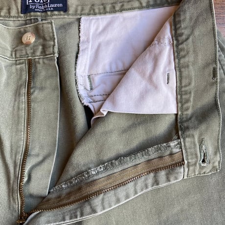 90s USA製 【Polo by Ralph Lauren】 2タック チノパンツ カーキ W33 L34