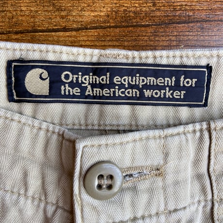 希少 日本製90s 【Carhartt】  ヘリンボーン ベイカーショーツ W30 ベージュ エドウィン製ヴィンテージ HBT ショートパンツ