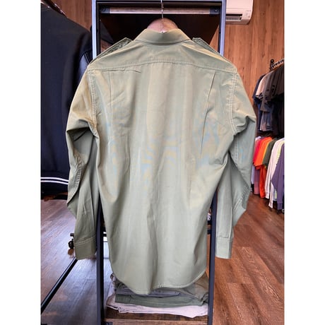 【U.S.ARMY ワッペン付き】ミリタリーシャツ 長袖 オリーブ S〜M相当