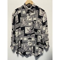 【Y&L】ウォッシュドシルクシャツ　90sヴィンテージ　モノトーン総柄シャツ