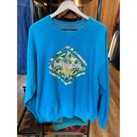【FRUIT OF THE LOOM】 マートルビーチ ハワイアン柄 プリント スウェット XL ターコイズブルー フルーツオブザルーム トレーナー オーバーサイズ