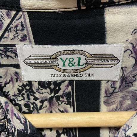【Y&L】ウォッシュドシルクシャツ　90sヴィンテージ　モノトーン総柄シャツ