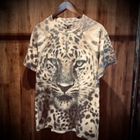 【B-SOCIETY】ヒョウ柄 総柄 アニマルプリント Tシャツ L  レオパード 豹 ブルーアイ