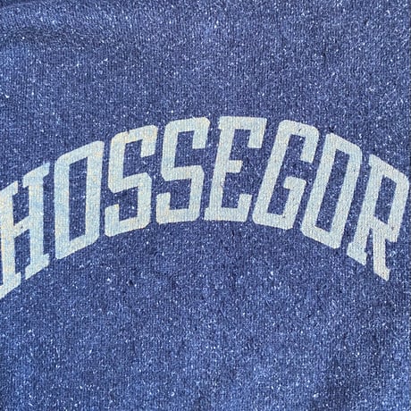Hub&Spoke 日本製 HOSSEGOR プリントスウェット L ネイビー 霜降り ボートネック 切りっぱなし