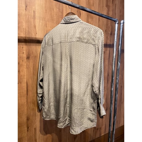 【Heléne DE MICHEL】 総柄 シルクシャツ M ベージュ系 コーヒー豆柄