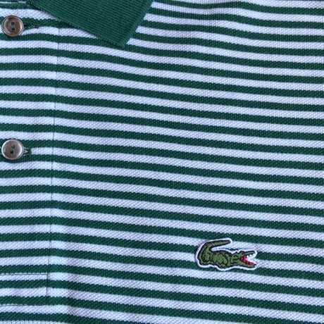 80s-90s【CHEMISE LACOSTE】文字ワニ  鹿の子 ボーダー ポロシャツ 4 グリーン×ホワイト 大沢商会 日本製