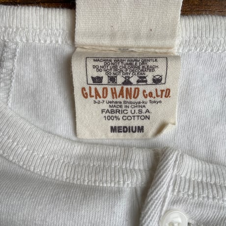 【GLAD HAND × ANDFAMILY'S】 USAコットン ヘンリーネック 7分袖 Tシャツ M ホワイト