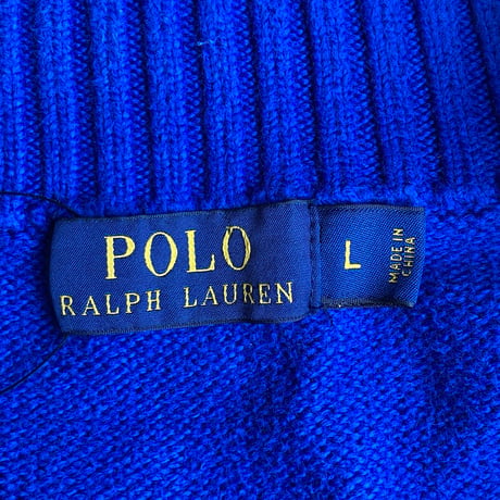 【POLO RALPH LAUREN】ハーフジップ コットンニット ロイヤルブルー Lサイズ レザー引手