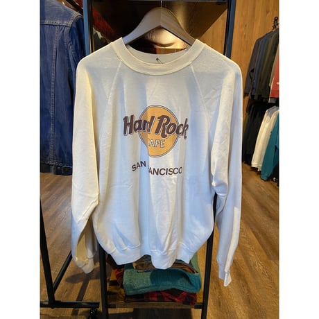 80s Vintage 【Hard Rock Cafe San Francisco】 スウェット Hanes XL USA製 ラグラン袖 アイボリー