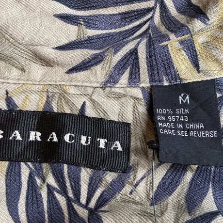希少【BARACUTA】 シルク100% アロハシャツ M ボタニカル柄 リーフ柄 オープンカラー 開襟シャツ
