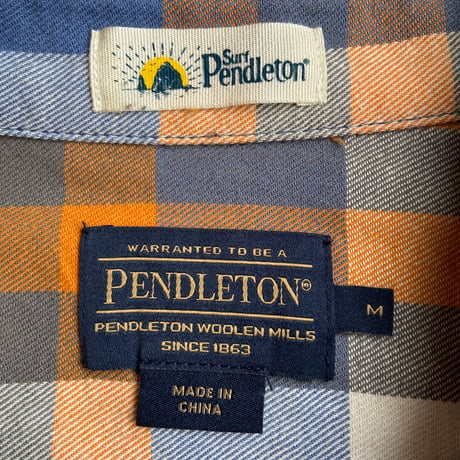 【PENDLETON Surf Pendleton】チェックシャツ Ｍ オレンジ ブルー サーフスタイル 両胸ポケット