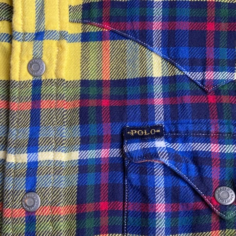 現代版復刻【POLO COUNTRY】 ラルフローレン ウエスタン チェックシャツ イエロー M相当