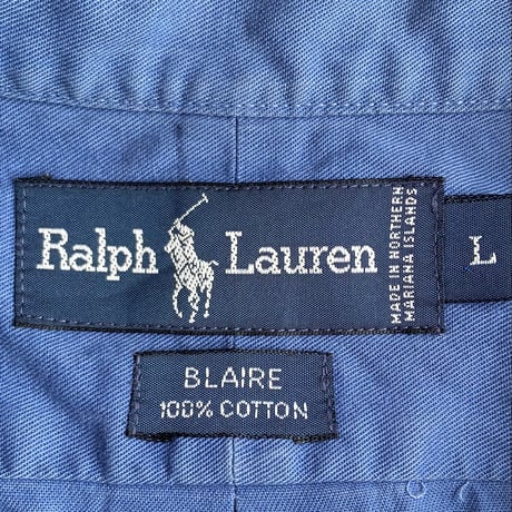90s 【Polo Ralph Lauren】 BLAIRE ツイルコットン ボタンダウンシャツ ブルー L