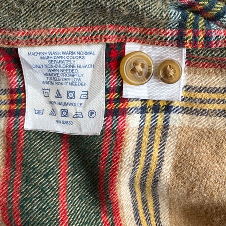 【LANDS' END】厚手コットン ネルシャツ ベージュ系 チェック柄 ボタンダウン