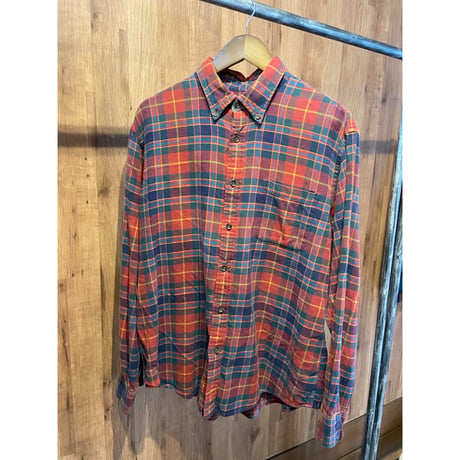 【LANDS' END】 コットンネルシャツ ボタンダウン L マルチカラーチェック柄