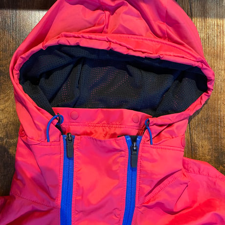 【DESCENTE 】フーデッドジャケット DAT-3205 赤×青 蛍光カラー ジップ ウィンドブレーカー Lサイズ