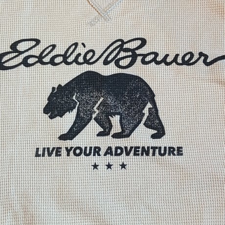 【Eddie Bauer】 熊プリント ワッフル長袖Tシャツ M/アイボリー/LIVE YOUR ADVENTURE