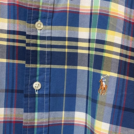【RALPH LAUREN 】コットン100% ボタンダウンシャツ ブルー系マルチカラー M