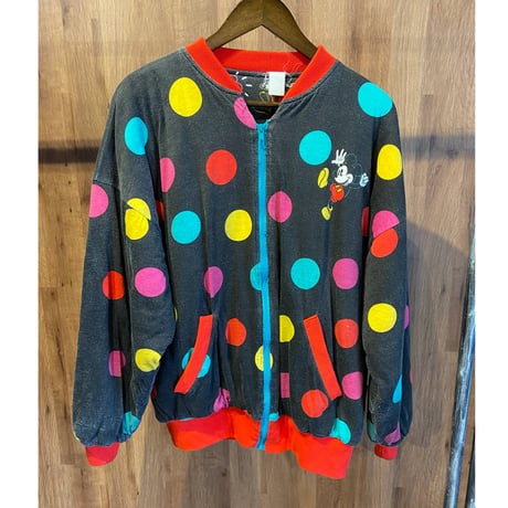 90's VINTAGE 【Walt Disney Co.】 ミッキーマウス 総柄 ドット スウェット ブルゾン マルチカラー