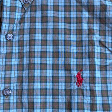 【Ralph Lauren】 チェック柄 長袖ボタンダウンシャツ XL スリムフィット グリーン系