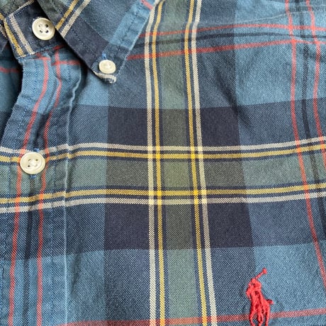 【Polo Ralph Lauren】 カスタムフィット チェック柄 ボタンダウンシャツ ブルー×グリーン M