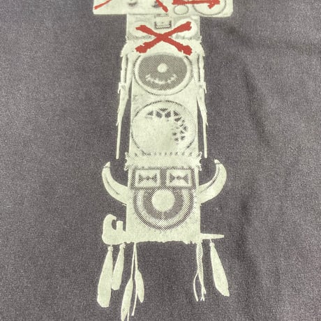【MANIFEST】DESTRUCT IDENTITY グラフィック Tシャツ XL グレー 製品染め フェード感 音響機材 トーテムポール バックプリント