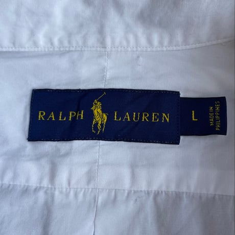 【RALPH LAUREN】 ワンポイント刺繍 ボタンダウンシャツ ホワイト L 袖ロゴ刺繍入り