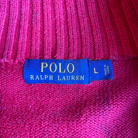 【Polo Ralph Lauren】 ハーフジップ コットンニット 赤 Lサイズ（リペア済）