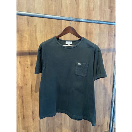 日本製【LACOSTE】 ワンポイントロゴ ポケットTシャツ ブラック L REGULAR FIT コットン100%