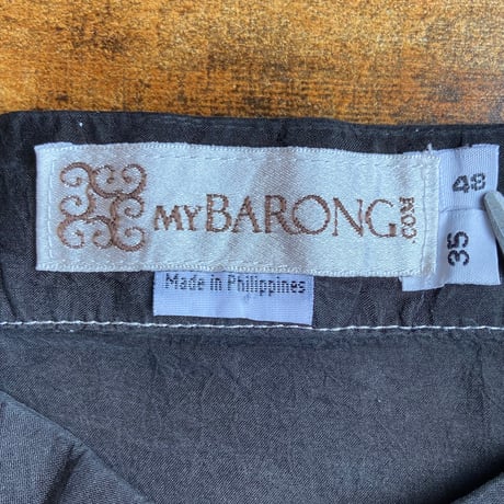 希少 MyBarong.com 100% シルク バロンタガログ 刺繍 シャツ L 古着 フィリピン民族衣装 立ち襟 アジアン