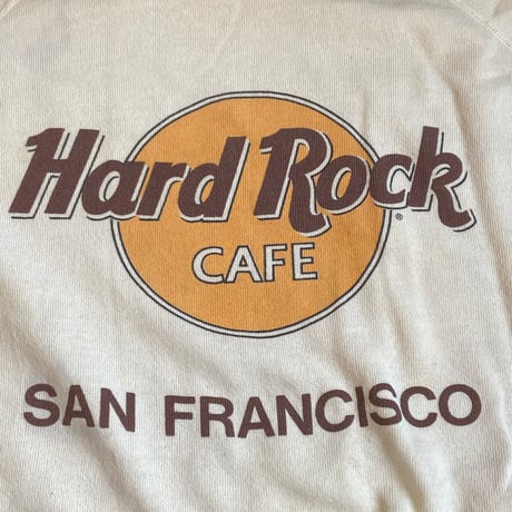 80s Vintage 【Hard Rock Cafe San Francisco】 スウェット Hanes XL USA製 ラグラン袖 アイボリー