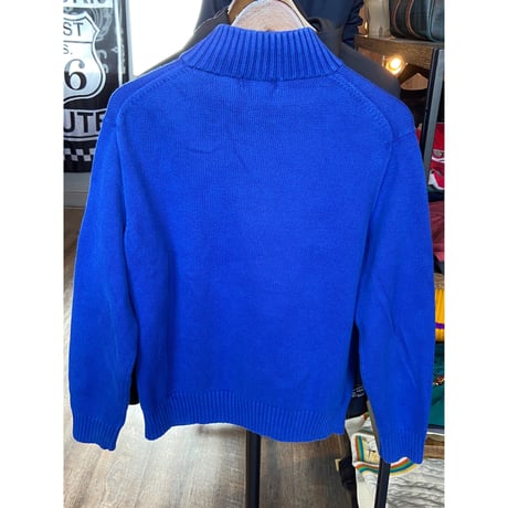 【POLO RALPH LAUREN】ハーフジップ コットンニット ロイヤルブルー Lサイズ レザー引手