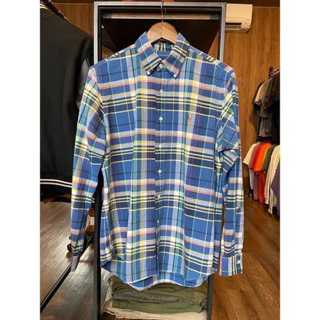 【RALPH LAUREN 】コットン100% ボタンダウンシャツ ブルー系マルチカラー M
