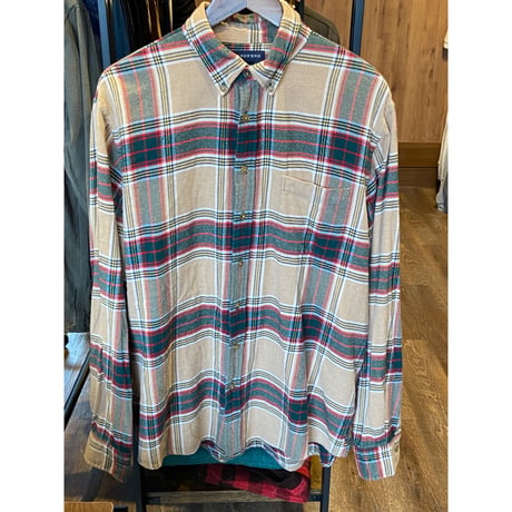 【LANDS' END】厚手コットン ネルシャツ ベージュ系 チェック柄 ボタンダウン