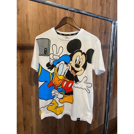 【Disney】 ミッキー＆ドナルド ビッグプリントTシャツ ホワイト LL